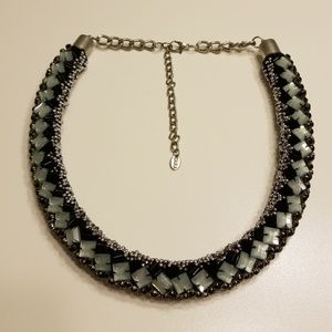 Zara Tube Necklace with Silver Beads/Green Stones